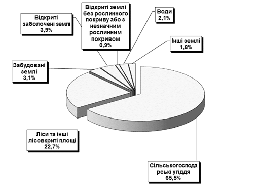 Структура земельного фонду по основних видах угідь та функціональному використанню